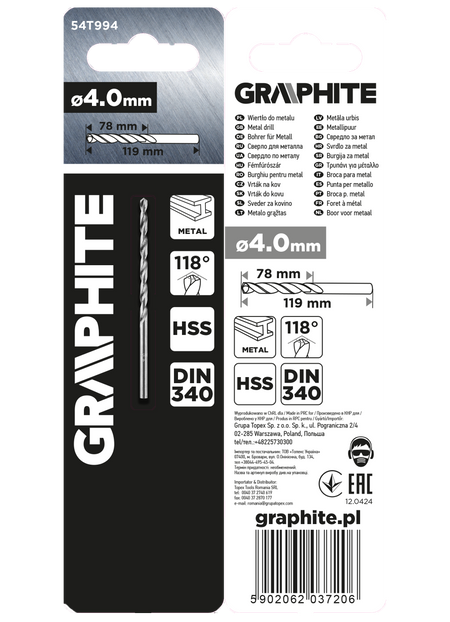 Vrták do kovu HSS, DIN 340, výsuvný, 4 mm od GRAPHITE nájdeš na naravis.sk