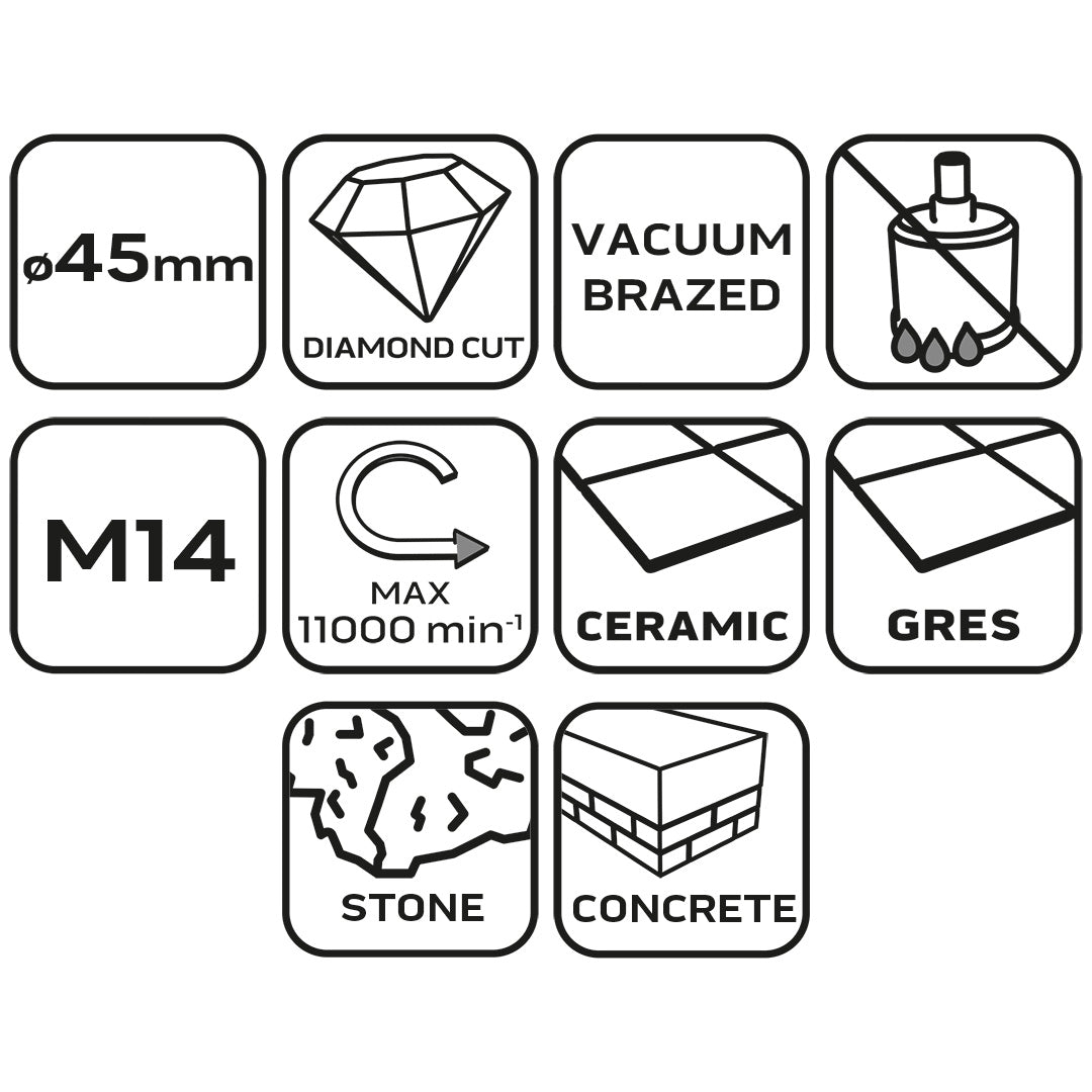 Diamantová dierovacia píla 45 mm x M14 od NEO TOOLS nájdeš na naravis.sk