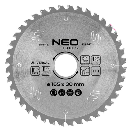 Pilový kotúč, široký, 165 x 30 mm, 40 zubov, univerzálny od NEO TOOLS nájdeš na naravis.sk
