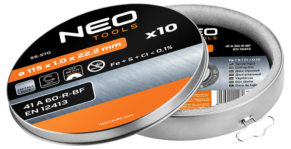 Rezný kotúč na kov 115 x 1,0 x 22,2 mm, 41 A60-R-BF, INOX, 10 ks. od NEO TOOLS nájdeš na naravis.sk