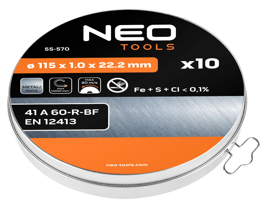 Rezný kotúč na kov 115 x 1,0 x 22,2 mm, 41 A60-R-BF, INOX, 10 ks. od NEO TOOLS nájdeš na naravis.sk