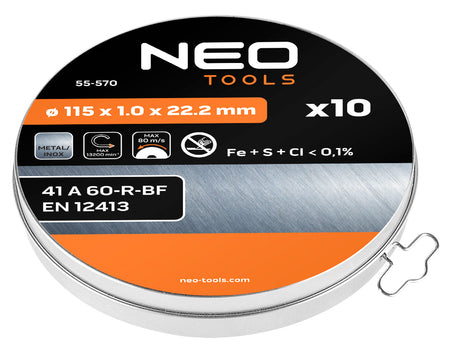 Rezný kotúč na kov 115 x 1,0 x 22,2 mm, 41 A60-R-BF, INOX, 10 ks. od NEO TOOLS nájdeš na naravis.sk
