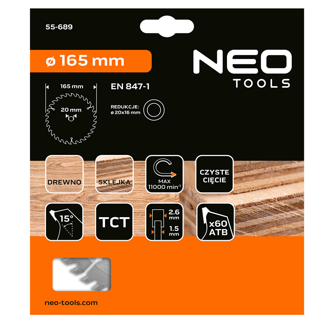 Pilový kotúč, ponorný, široký, 165 x 1,5 x 2,6 x 20 mm, 60 zubov od NEO TOOLS nájdeš na naravis.sk