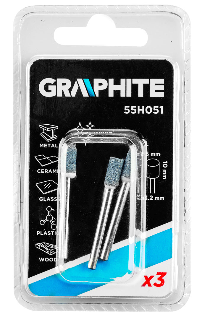 Brúsny kameň valcový 5 x 10 mm, stopka 3,2 mm, 3 ks. od GRAPHITE nájdeš na naravis.sk