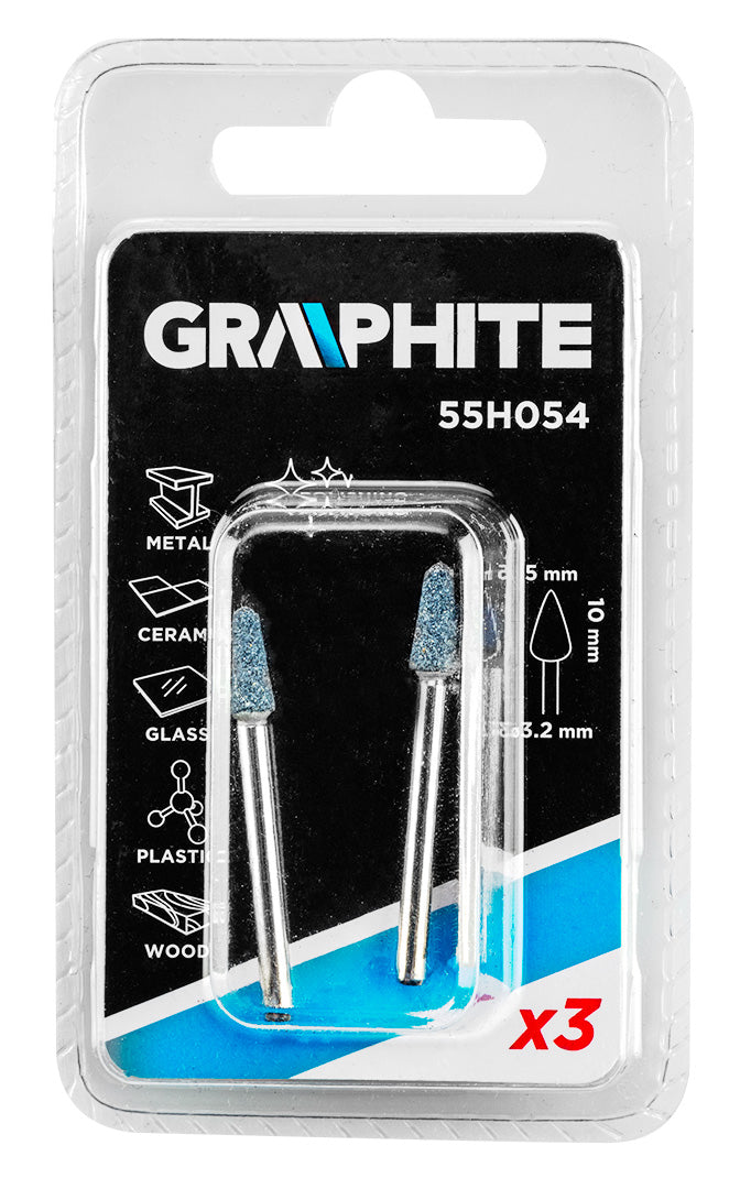 Brúsny kameň kužeľový 5 x 10 mm, stopka 3,2 mm, 3 ks od GRAPHITE nájdeš na naravis.sk