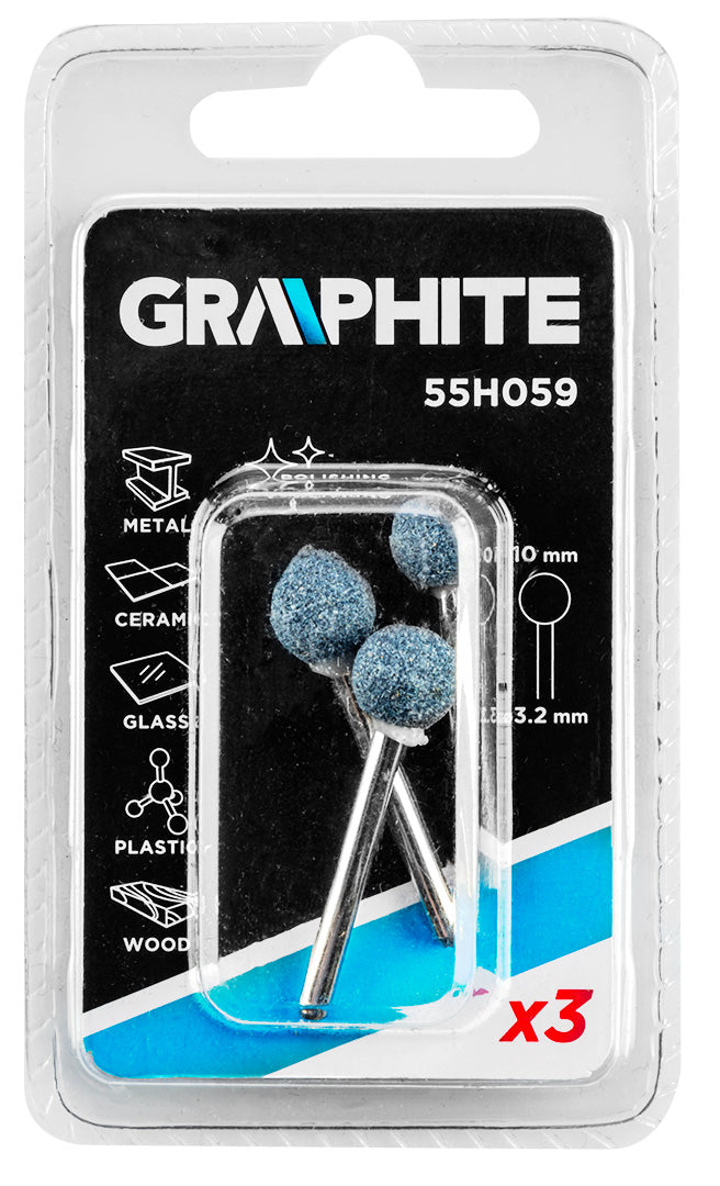Brúsny kameň guľa 10 mm, stopka 3,2 mm, 3 ks. od GRAPHITE nájdeš na naravis.sk