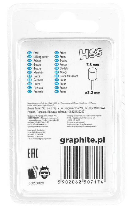 Fréza HSS valcová 7,8 mm, stopka 3,2 mm, 2 ks. od GRAPHITE nájdeš na naravis.sk