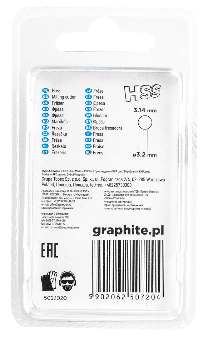 Guľôčka rotačného noža HSS 3,14 mm, stopka 3,2 mm, 2 ks od GRAPHITE nájdeš na naravis.sk