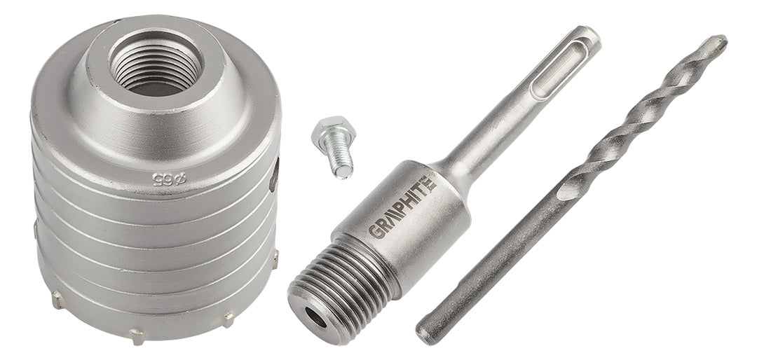 65 mm široká píla na diery s adaptérom SDS+ a pilotným vrtákom od GRAPHITE nájdeš na naravis.sk