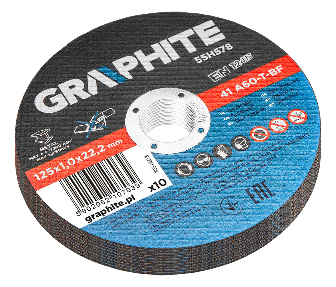 Kotúče na rezanie kovov 125 x 1,0 x 22,2 mm, 41 A60-T-BF, 10 ks fólie od GRAPHITE nájdeš na naravis.sk