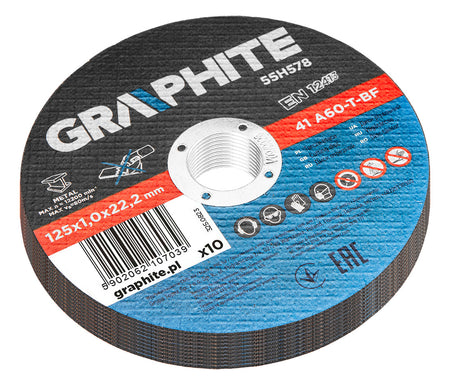 Kotúče na rezanie kovov 125 x 1,0 x 22,2 mm, 41 A60-T-BF, 10 ks fólie od GRAPHITE nájdeš na naravis.sk