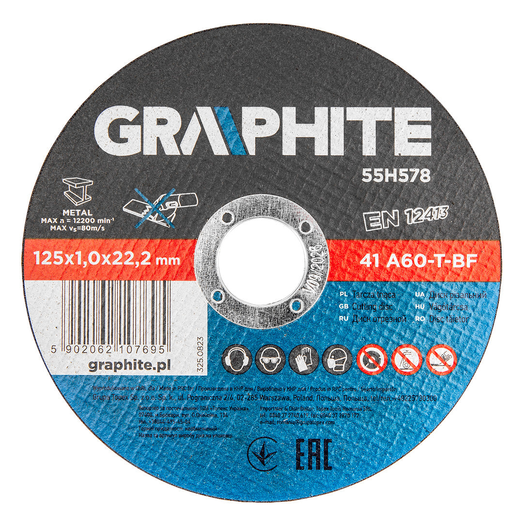 Kotúče na rezanie kovov 125 x 1,0 x 22,2 mm, 41 A60-T-BF, 10 ks fólie od GRAPHITE nájdeš na naravis.sk