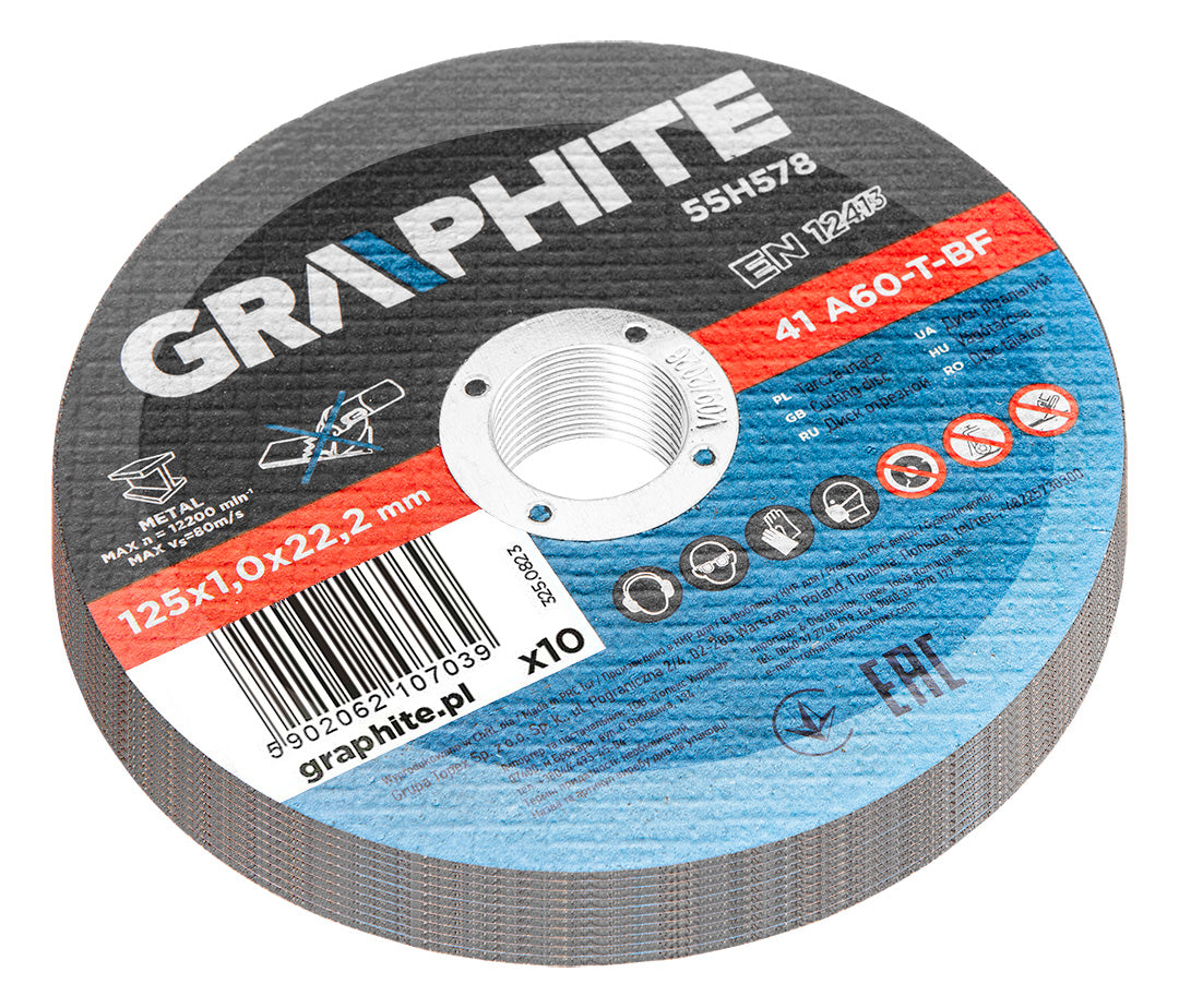Kotúče na rezanie kovov 125 x 1,0 x 22,2 mm, 41 A60-T-BF, 10 ks fólie od GRAPHITE nájdeš na naravis.sk