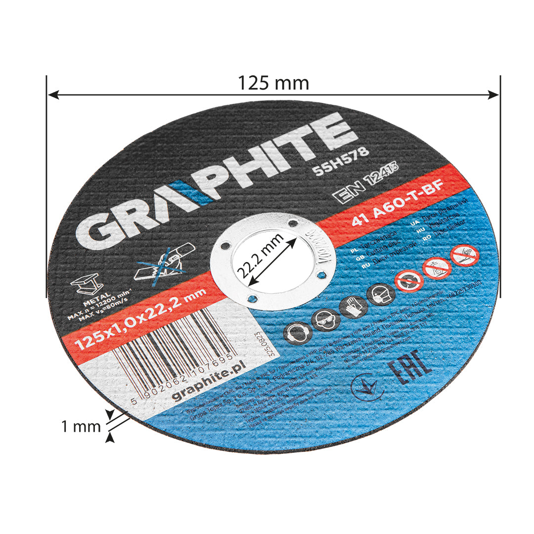Kotúče na rezanie kovov 125 x 1,0 x 22,2 mm, 41 A60-T-BF, 10 ks fólie od GRAPHITE nájdeš na naravis.sk
