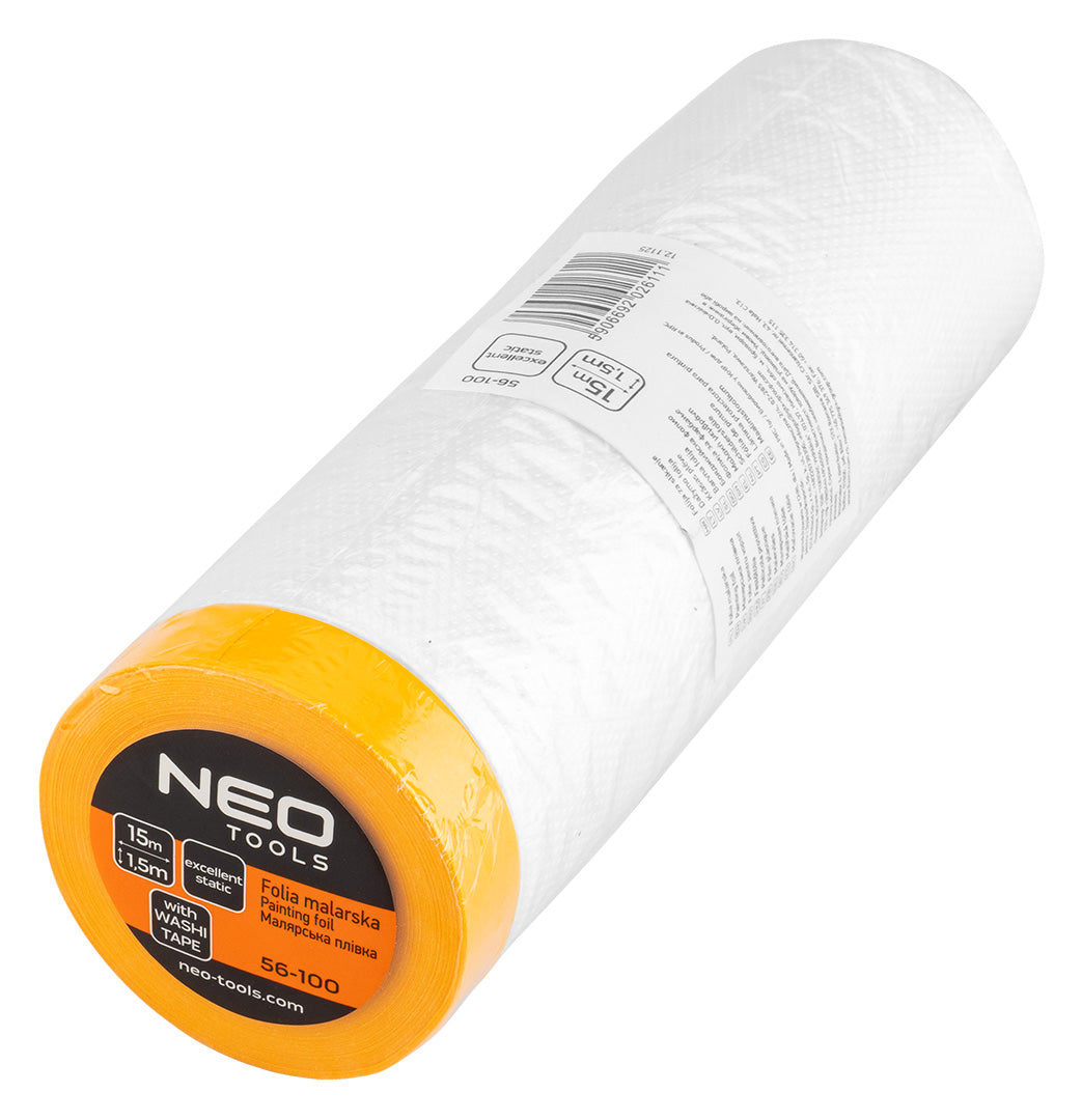 Fólia na maľovanie 1,5 m x 15 m s páskou širokou 1,5 cm od NEO TOOLS nájdeš na naravis.sk