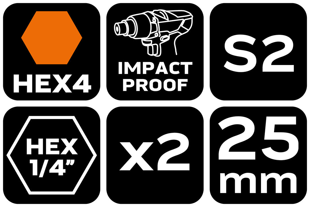 Rázové bity HEX4 x 25 mm, 2 ks. od NEO TOOLS nájdeš na naravis.sk