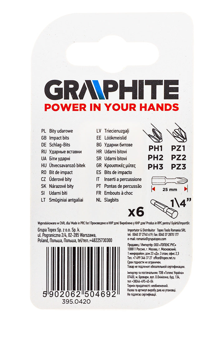 Rázové bity PH1/2/3, PZ1/2/3 x 25 mm, 6 ks. od GRAPHITE nájdeš na naravis.sk