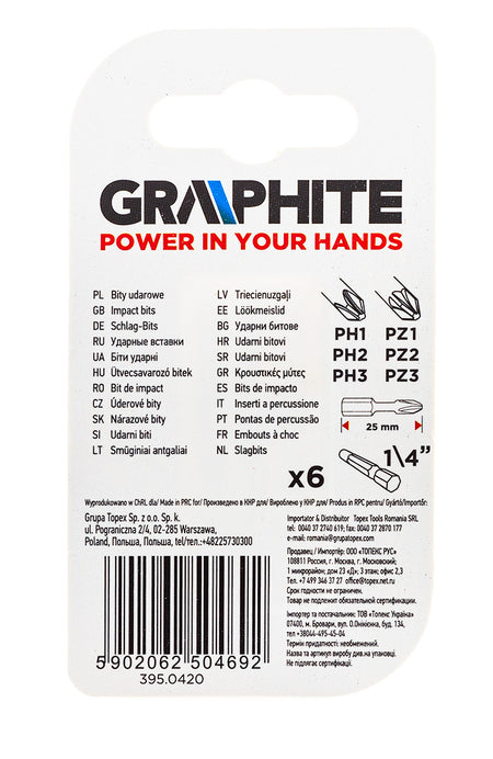 Rázové bity PH1/2/3, PZ1/2/3 x 25 mm, 6 ks. od GRAPHITE nájdeš na naravis.sk