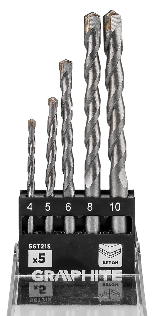 Sada tvrdených vrtákov do betónu: 4,5,6,8,10 mm, 5 ks. od GRAPHITE nájdeš na naravis.sk