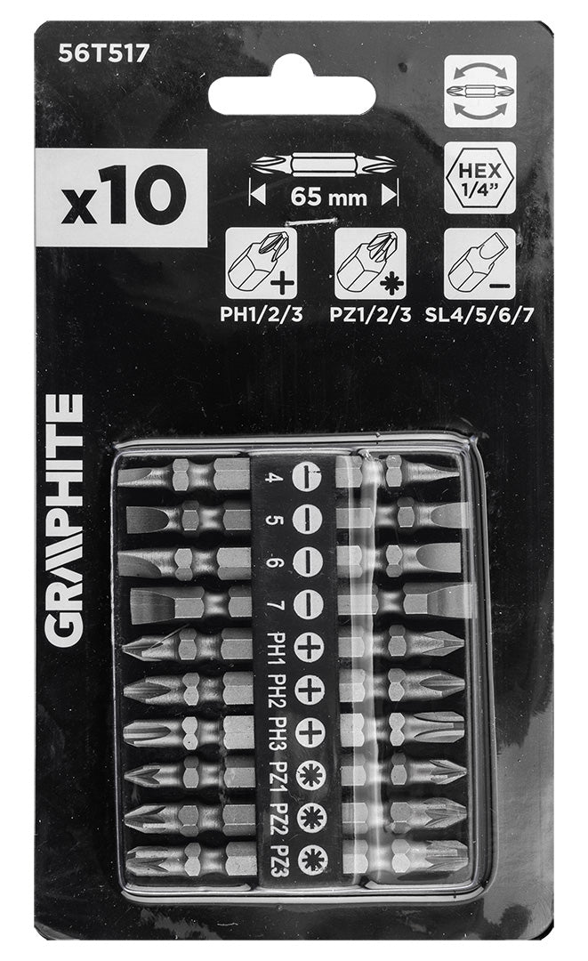 Sada obojstranných bitov SL4/5/6/7, PH1/2/3, PZ1/2/3 x 65 mm, 10 ks. od GRAPHITE nájdeš na naravis.sk