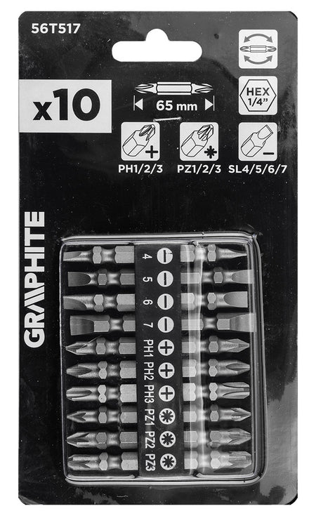 Sada obojstranných bitov SL4/5/6/7, PH1/2/3, PZ1/2/3 x 65 mm, 10 ks. od GRAPHITE nájdeš na naravis.sk