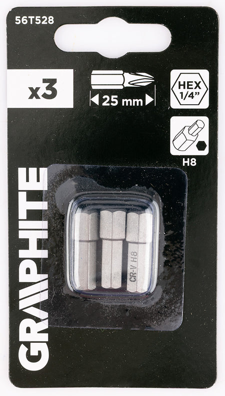 Šesťhranné bity H8 x 25 mm, 3 ks. od GRAPHITE nájdeš na naravis.sk