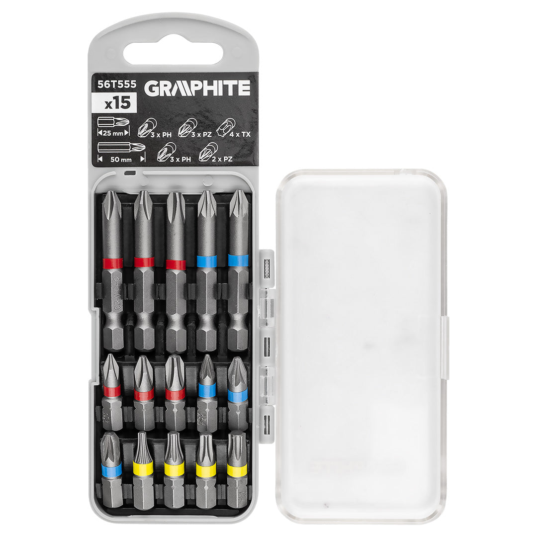 Sada bitov PH2x2, PH3, PZ2x2 x 50 mm, PH1/2/3, PZ1/2/3, TX10/20/25/30 x 25 mm, 15 ks. od GRAPHITE nájdeš na naravis.sk