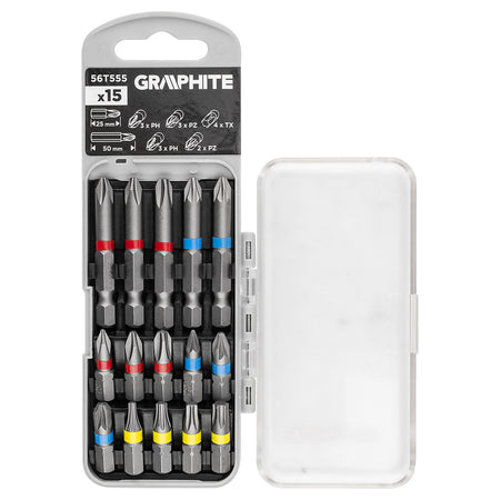 Sada bitov PH2x2, PH3, PZ2x2 x 50 mm, PH1/2/3, PZ1/2/3, TX10/20/25/30 x 25 mm, 15 ks. od GRAPHITE nájdeš na naravis.sk