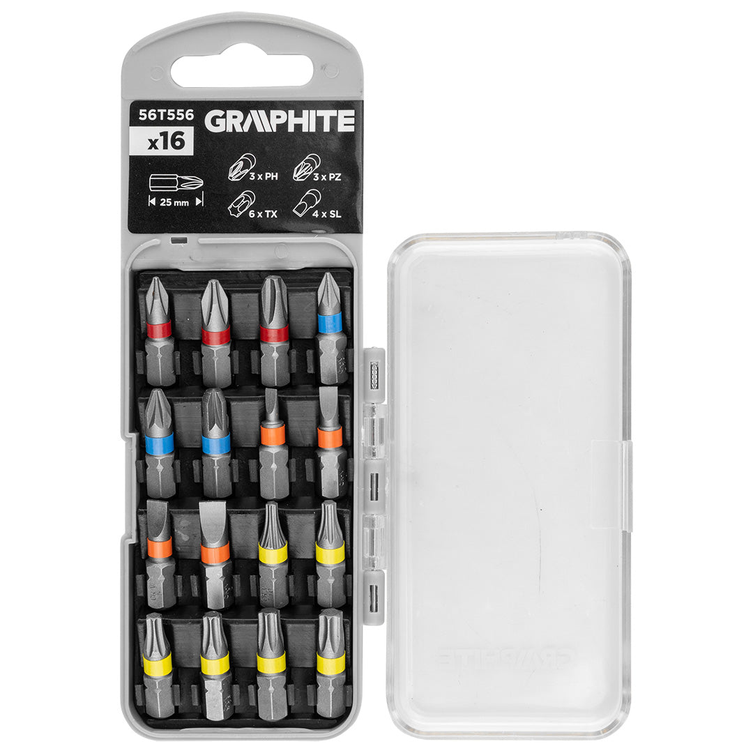 Sada bitov SL3/4/5/6, PH1/2/3, PZ1/2/3, TX10/15/20/25/27/30 x 25 mm, 16 ks. od GRAPHITE nájdeš na naravis.sk