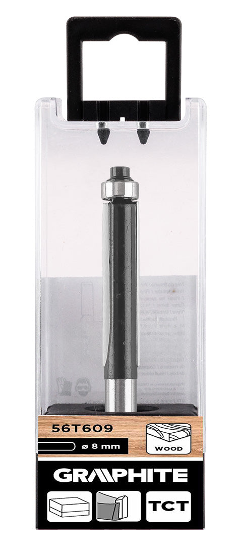 Rovný frézovací vrták na drevo s ložiskom, widia, 9,5 x 38 mm, stopka 8 mm od GRAPHITE nájdeš na naravis.sk