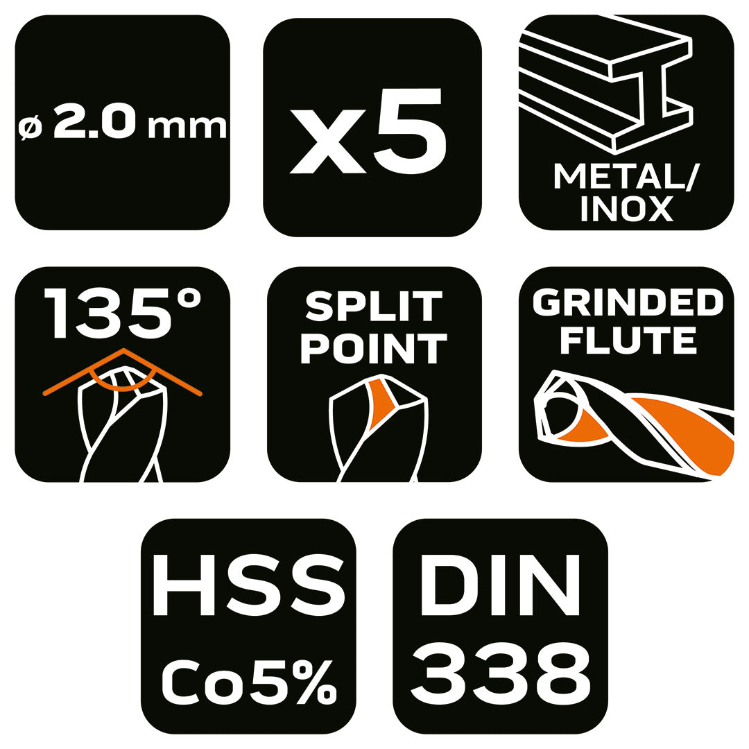 Vrtáky do kovu HSS-Co 2,0 mm, 5 ks. od NEO TOOLS nájdeš na naravis.sk