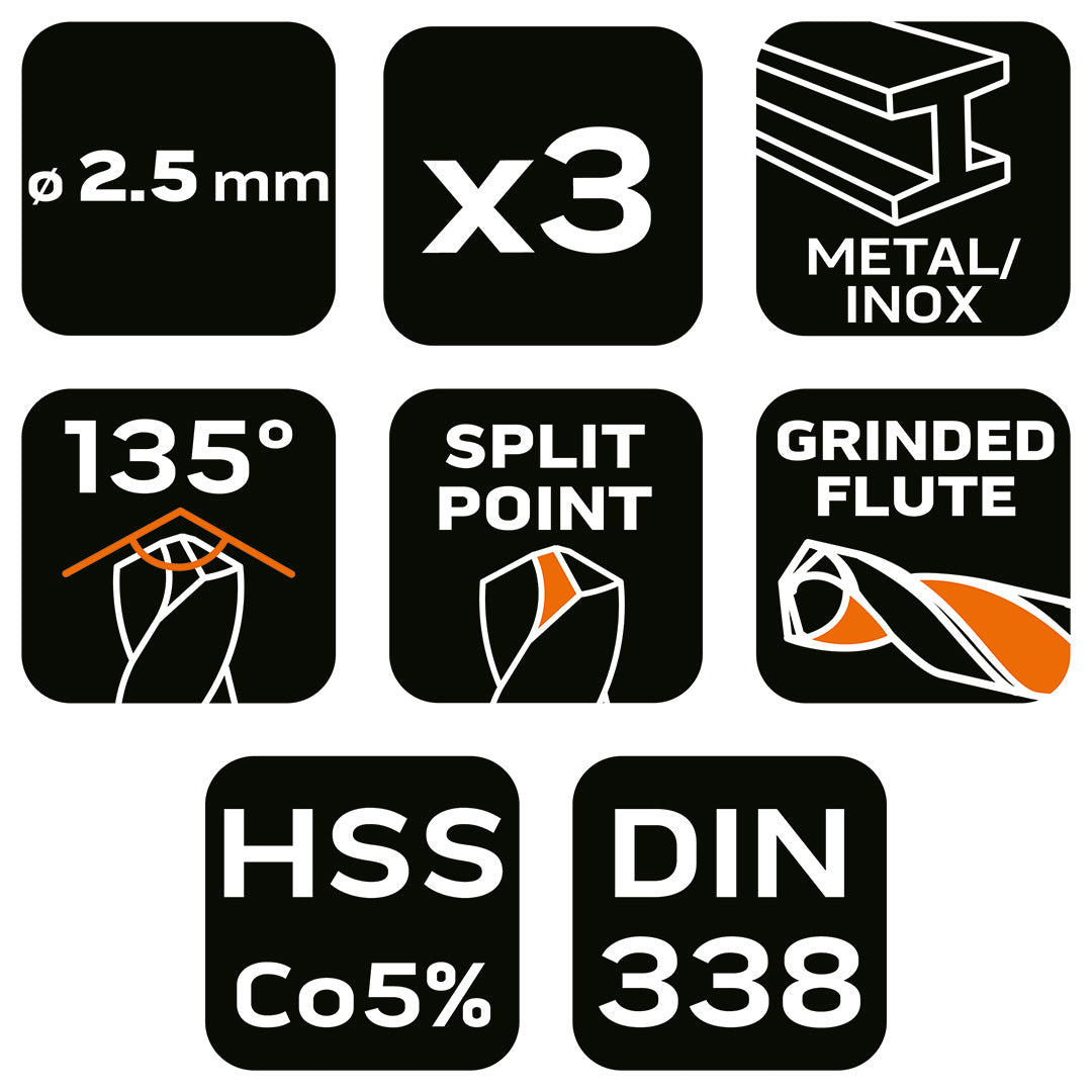 Vrtáky do kovu HSS-Co 2,5 mm, 3 ks. od NEO TOOLS nájdeš na naravis.sk