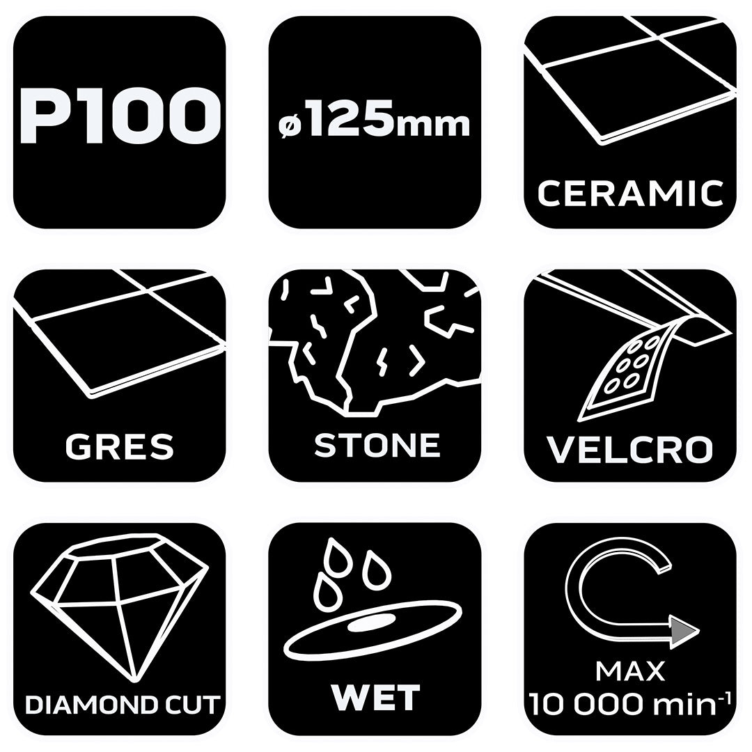 Diamantový leštiaci kotúč so suchým zipsom 125 mm, P100 od NEO TOOLS nájdeš na naravis.sk