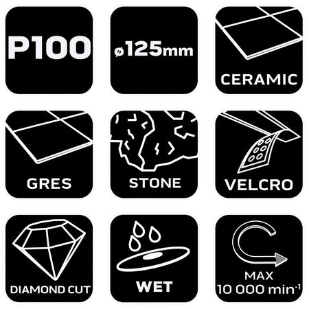 Diamantový leštiaci kotúč so suchým zipsom 125 mm, P100 od NEO TOOLS nájdeš na naravis.sk