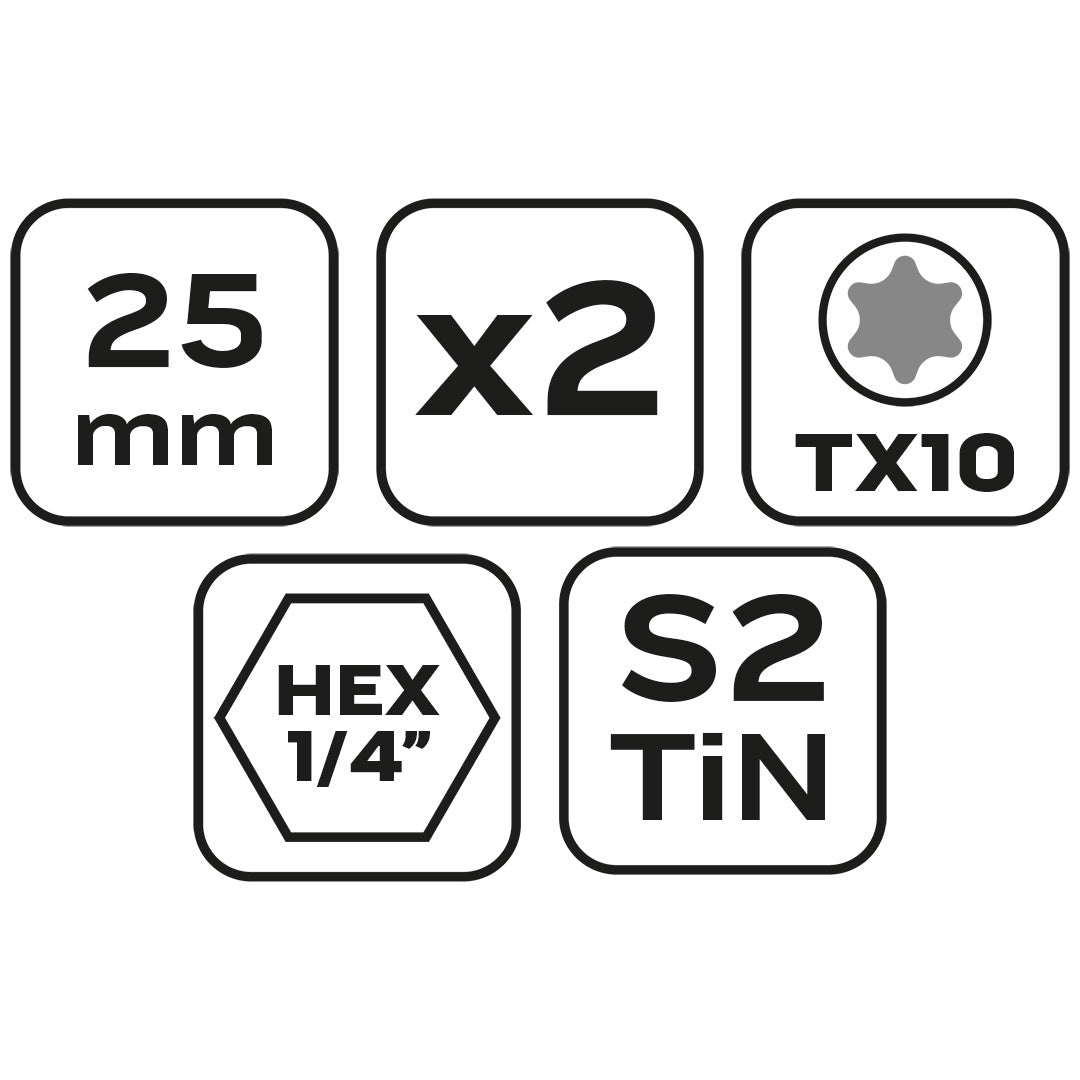 Skrutkovacie bity TX10 x 25 mm, 2 ks. od NEO TOOLS nájdeš na naravis.sk
