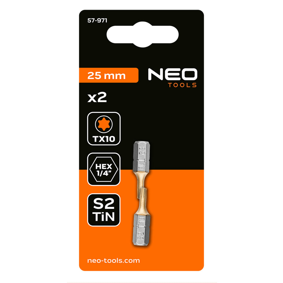 Skrutkovacie bity TX10 x 25 mm, 2 ks. od NEO TOOLS nájdeš na naravis.sk
