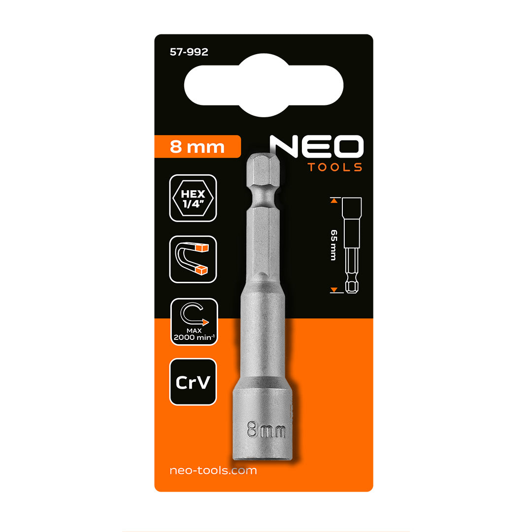 Magnetické nástrčné hlavice 8 x 65 mm, stopka 1/4" od NEO TOOLS nájdeš na naravis.sk