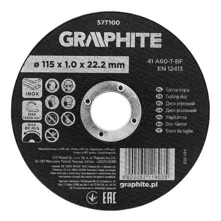 Rezný kotúč, oxid hlinitý na kov/INOX 115 x 1,0 x 22,2 mm, 41 A60-T-BF od GRAPHITE nájdeš na naravis.sk