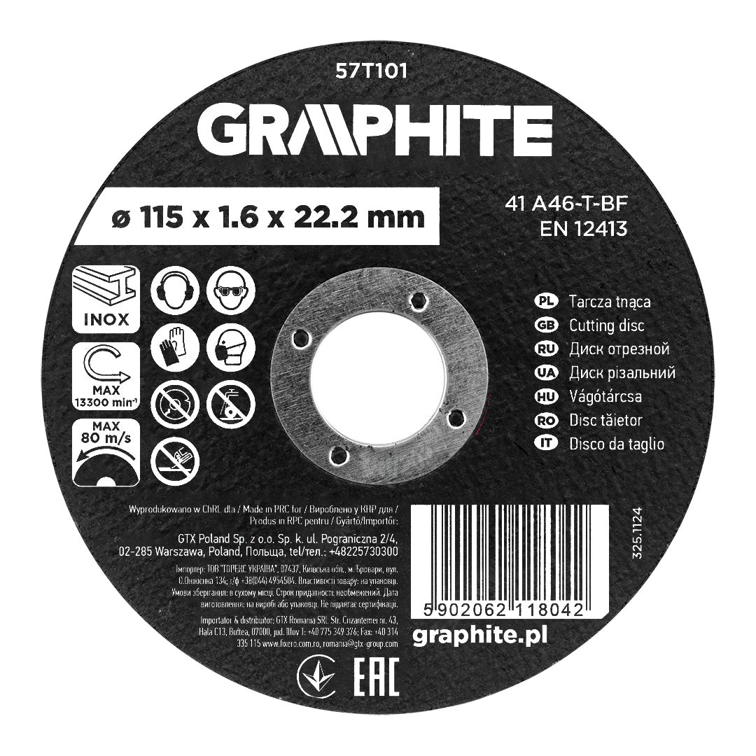 Rezný kotúč, oxid hlinitý na kov/INOX 115 x 1,6 x 22,2 mm, 41 A46-T-BF od GRAPHITE nájdeš na naravis.sk