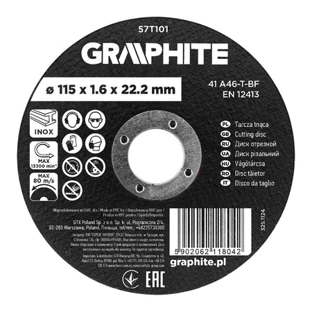 Rezný kotúč, oxid hlinitý na kov/INOX 115 x 1,6 x 22,2 mm, 41 A46-T-BF od GRAPHITE nájdeš na naravis.sk