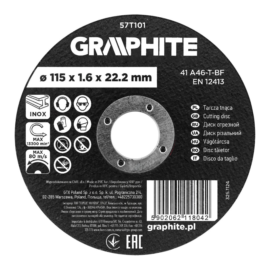 Rezný kotúč, oxid hlinitý na kov/INOX 115 x 1,6 x 22,2 mm, 41 A46-T-BF od GRAPHITE nájdeš na naravis.sk