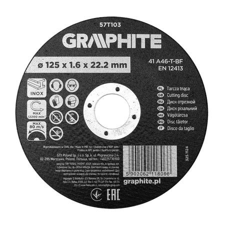 Rezný kotúč, oxid hlinitý na kov/INOX 125 x 1,6 x 22,2 mm, 41 A46-T-BF od GRAPHITE nájdeš na naravis.sk