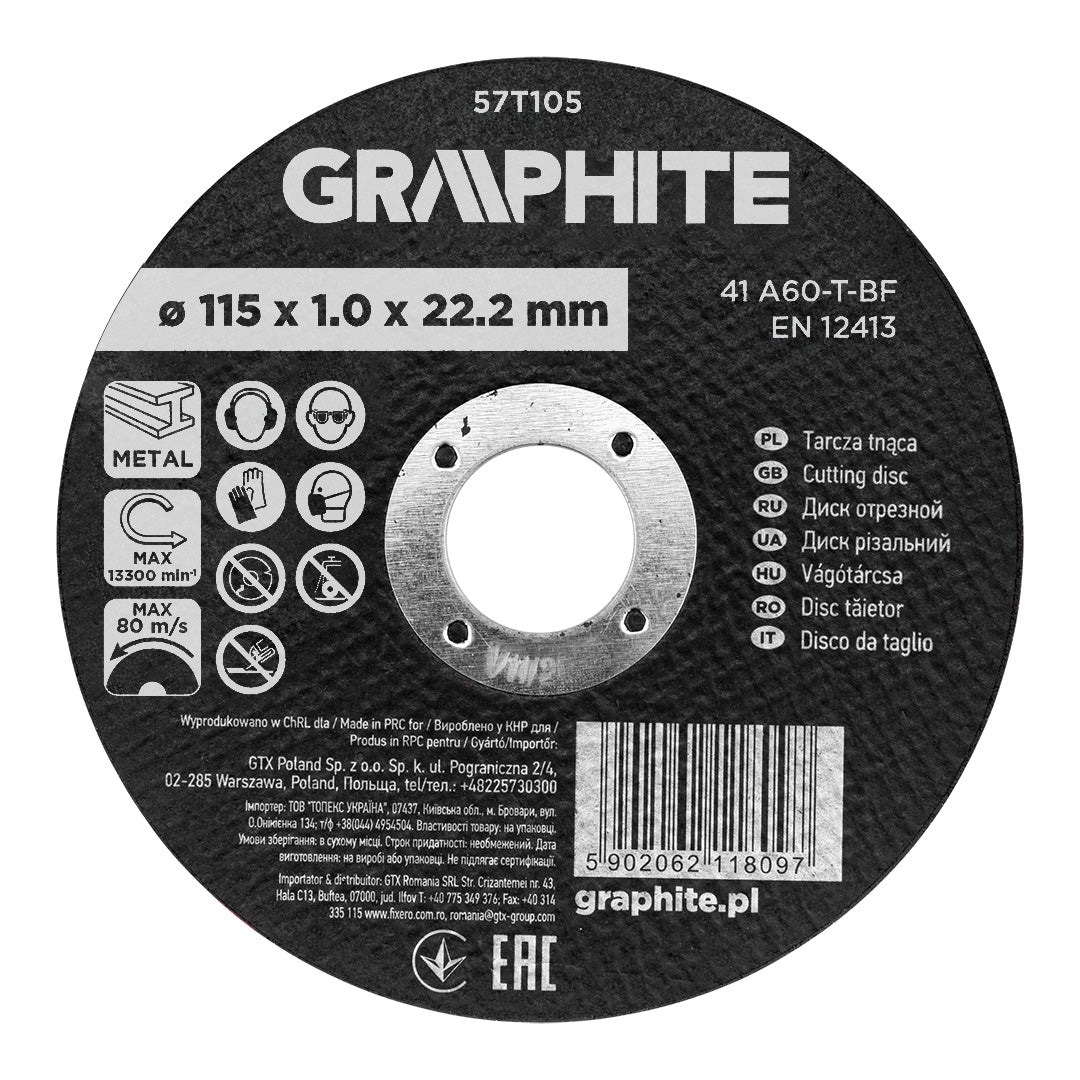 Rezný kotúč, oxid hlinitý na kov 115 x 1,0 x 22,2 mm, 41 A60-T-BF od GRAPHITE nájdeš na naravis.sk
