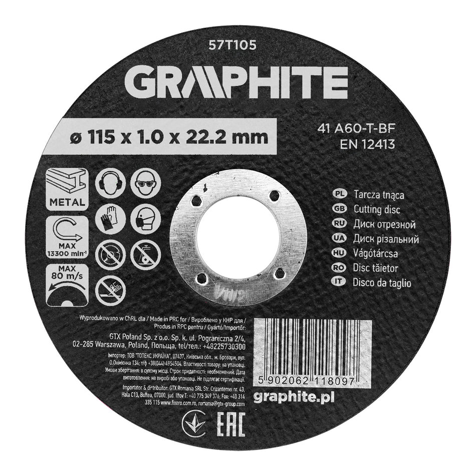 Rezný kotúč, oxid hlinitý na kov 115 x 1,0 x 22,2 mm, 41 A60-T-BF od GRAPHITE nájdeš na naravis.sk
