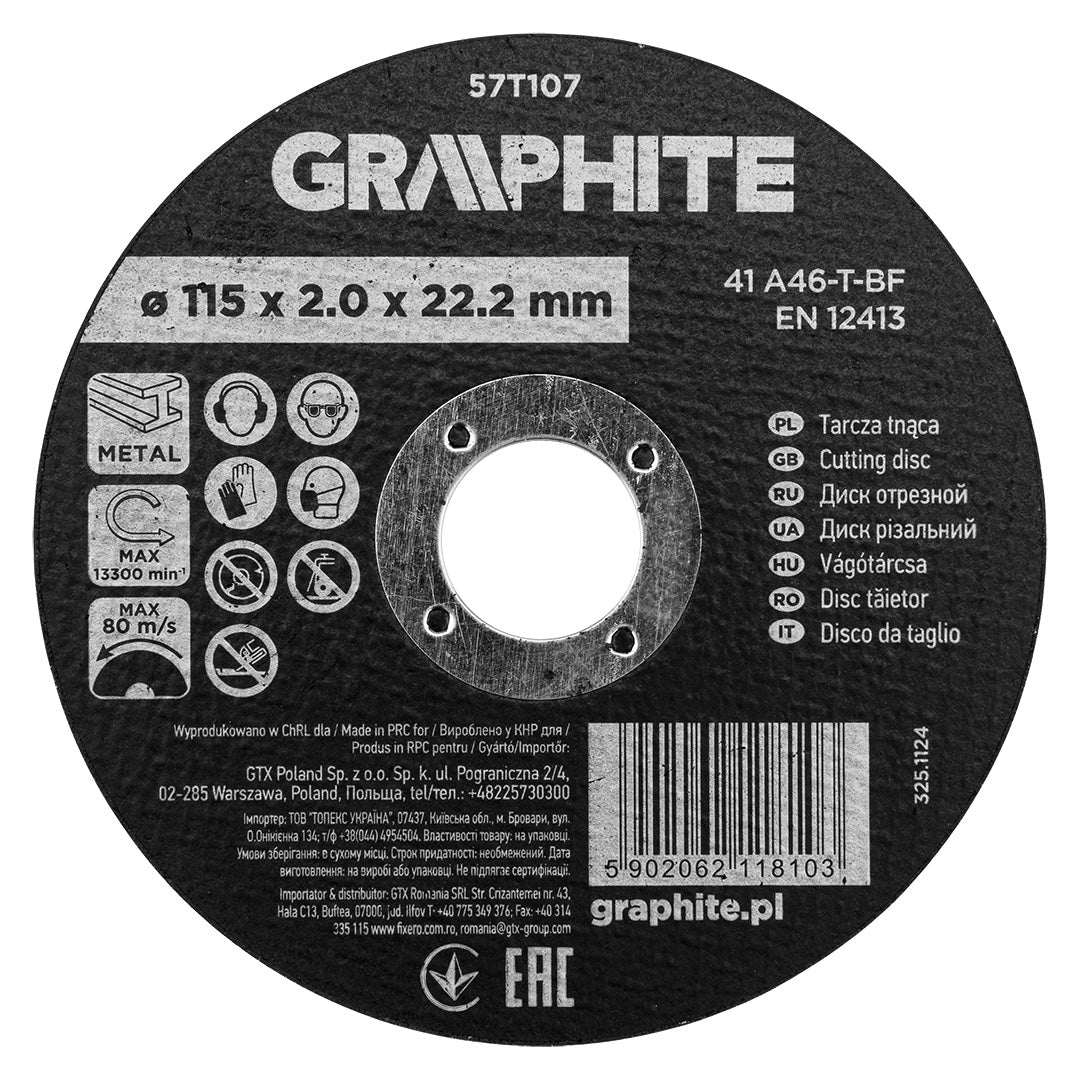 Rezný kotúč, oxid hlinitý na kov 115 x 2,0 x 22,2 mm, 41 A46-T-BF od GRAPHITE nájdeš na naravis.sk
