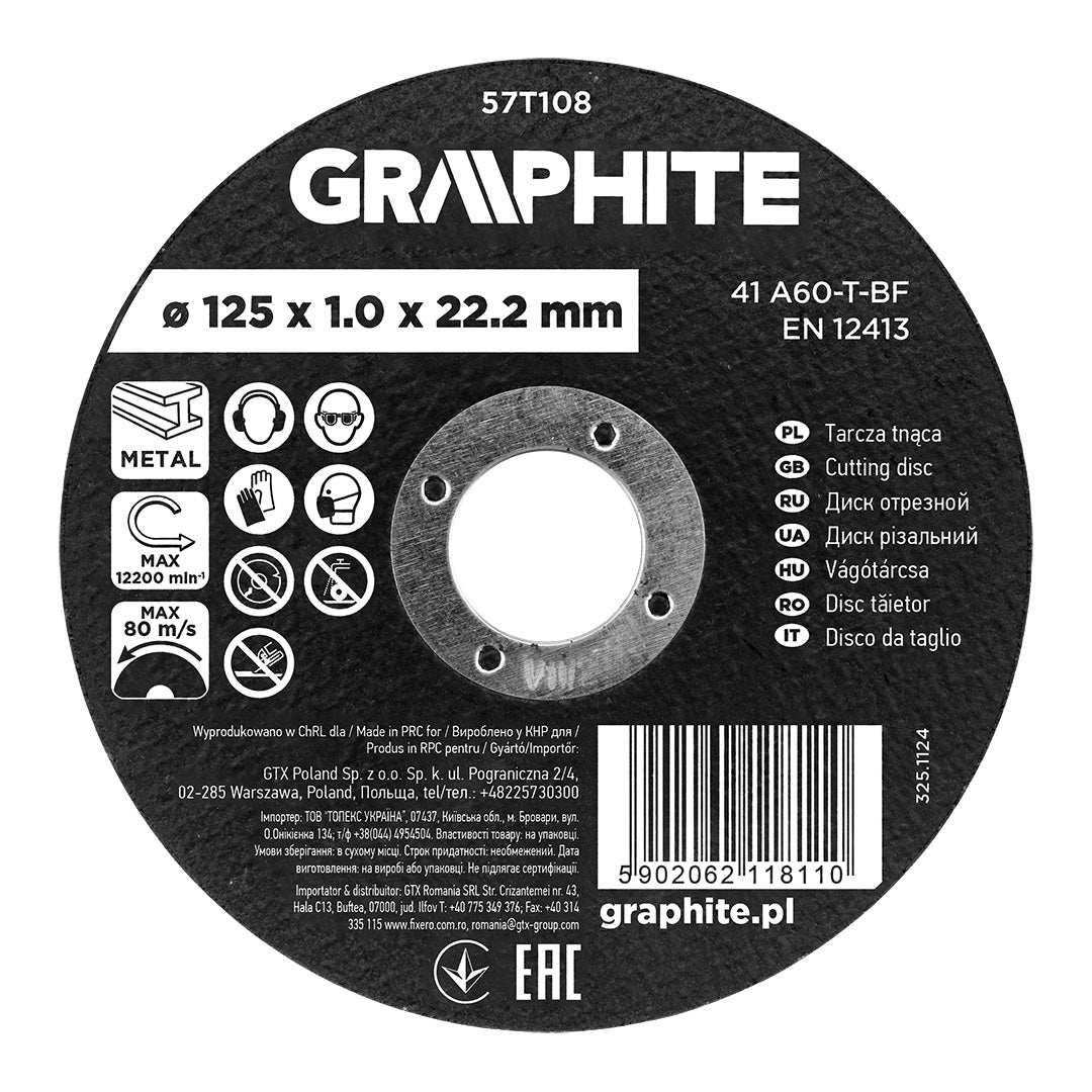 Rezný kotúč, oxid hlinitý na kov 125 x 1,0 x 22,2 mm, 41 A60-T-BF od GRAPHITE nájdeš na naravis.sk