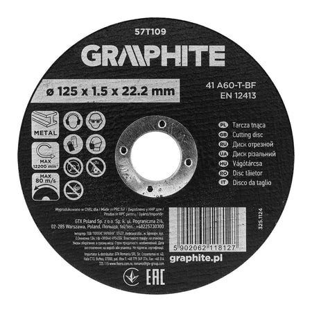 Rezný kotúč, oxid hlinitý na kov 125 x 1,5 x 22,2 mm, 41 A60-T-BF od GRAPHITE nájdeš na naravis.sk