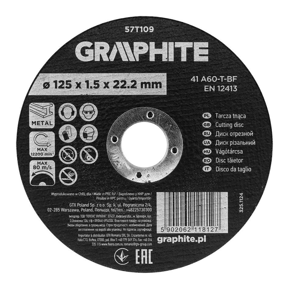 Rezný kotúč, oxid hlinitý na kov 125 x 1,5 x 22,2 mm, 41 A60-T-BF od GRAPHITE nájdeš na naravis.sk