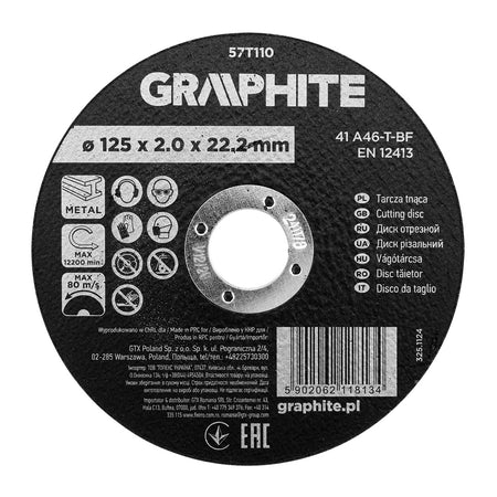 Rezný kotúč, oxid hlinitý na kov 125 x 2,0 x 22,2 mm, 41 A46-T-BF od GRAPHITE nájdeš na naravis.sk