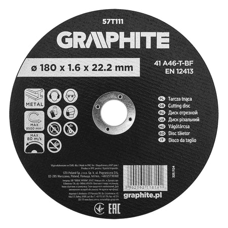 Rezný kotúč, oxid hlinitý na kov 180 x 1,6 x 22,2 mm, 41 A46-T-BF od GRAPHITE nájdeš na naravis.sk